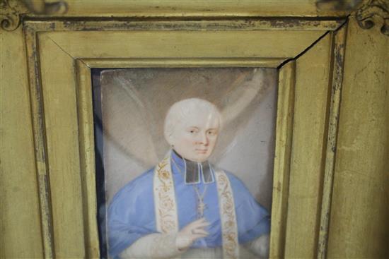 A Victorian oil on ivory miniature of a clergyman, 12 x 9cm